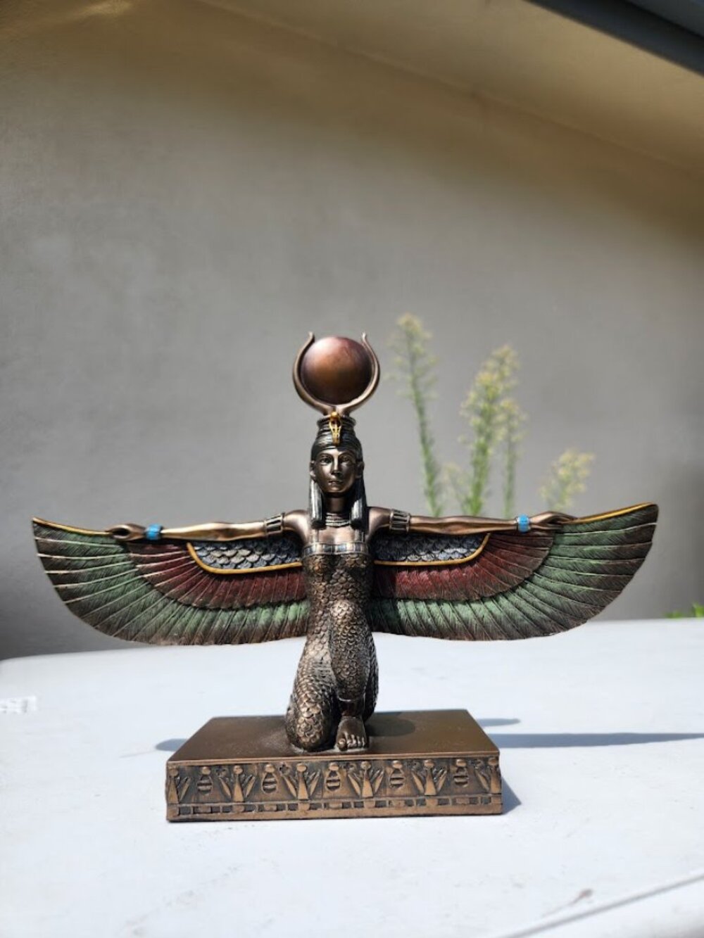 Egyptian Isis Statue Kneeling Spread Wings Statue Cold Cast Bronze Goddess of Mo